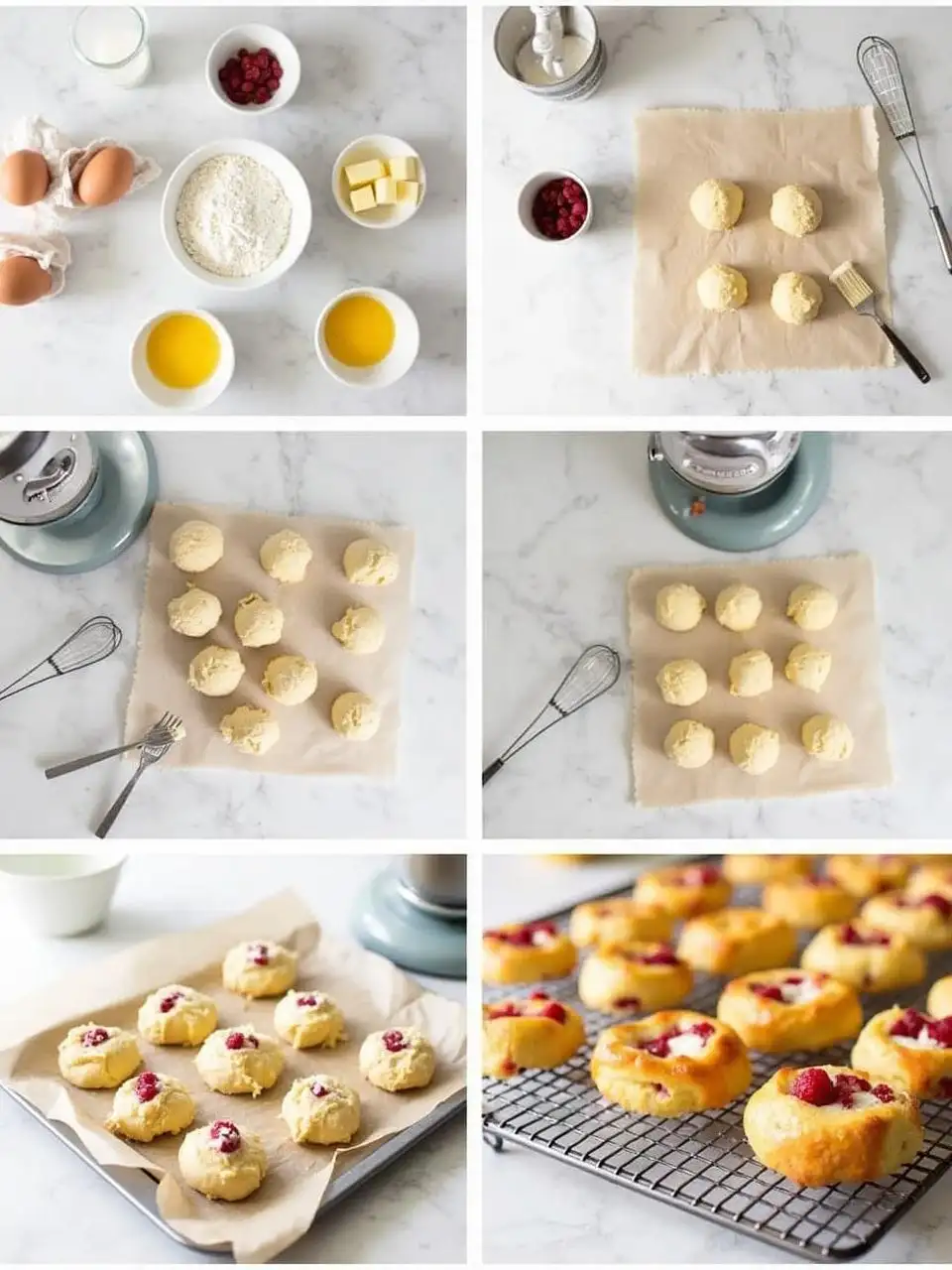 Step-by-step process of making traditional Finnish Quark Buns (Rahkapulla) from dough preparation to filling and baking