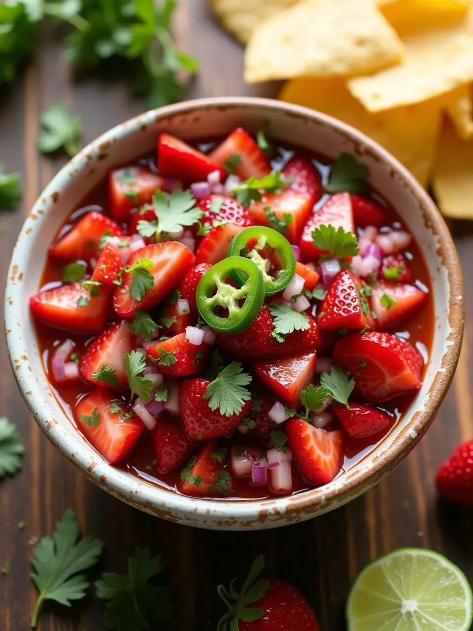 Fresh Spicy Strawberry Salsa with Jalapeños and Lime
