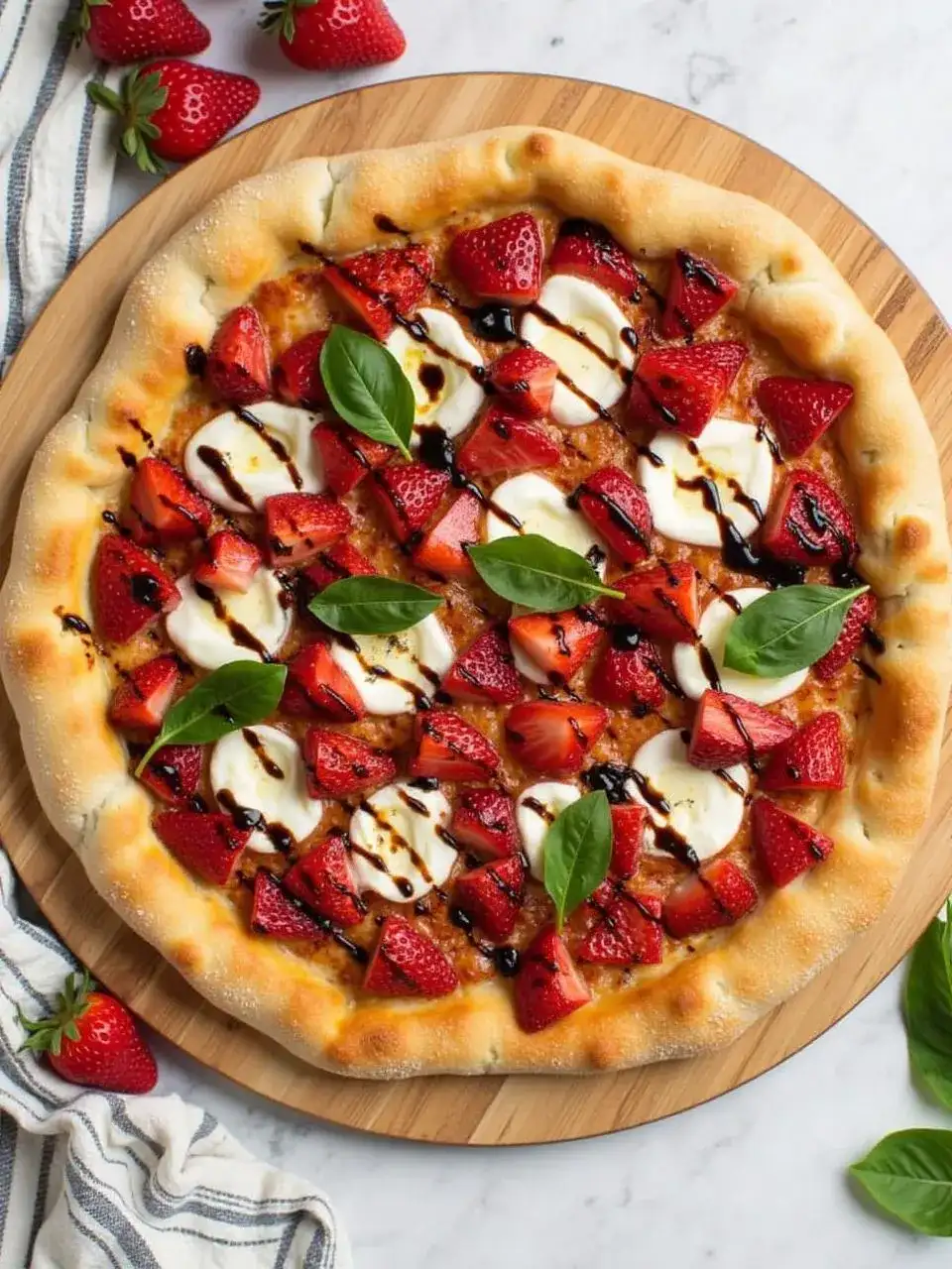 Strawberry Balsamic Pizza with Basil and Balsamic Glaze