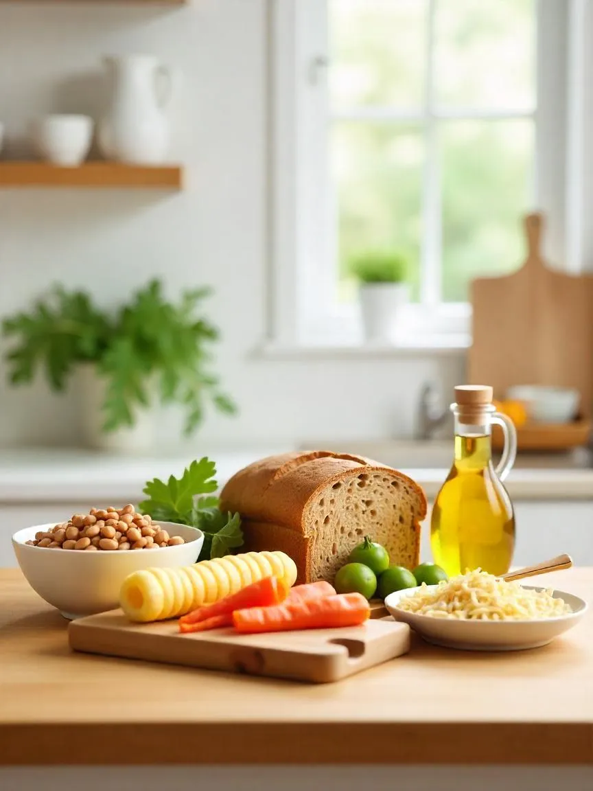 A fresh spread of wholesome, budget-conscious ingredients used in viral TikTok recipes—easy swaps and pantry staples for delicious, healthy meals.