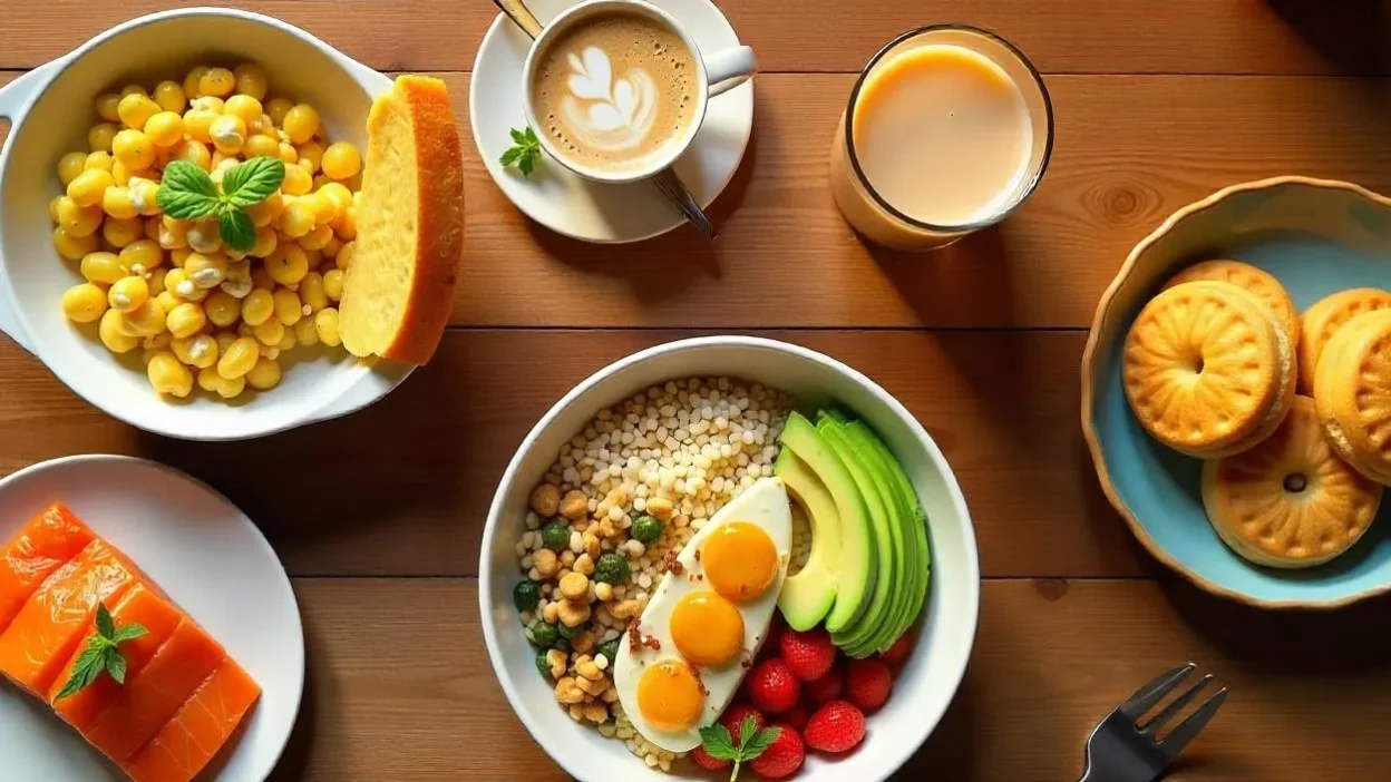 An inviting top-down view of TikTok’s most viral recipes—feta pasta, whipped coffee, and more—beautifully styled on a cozy kitchen table without text.