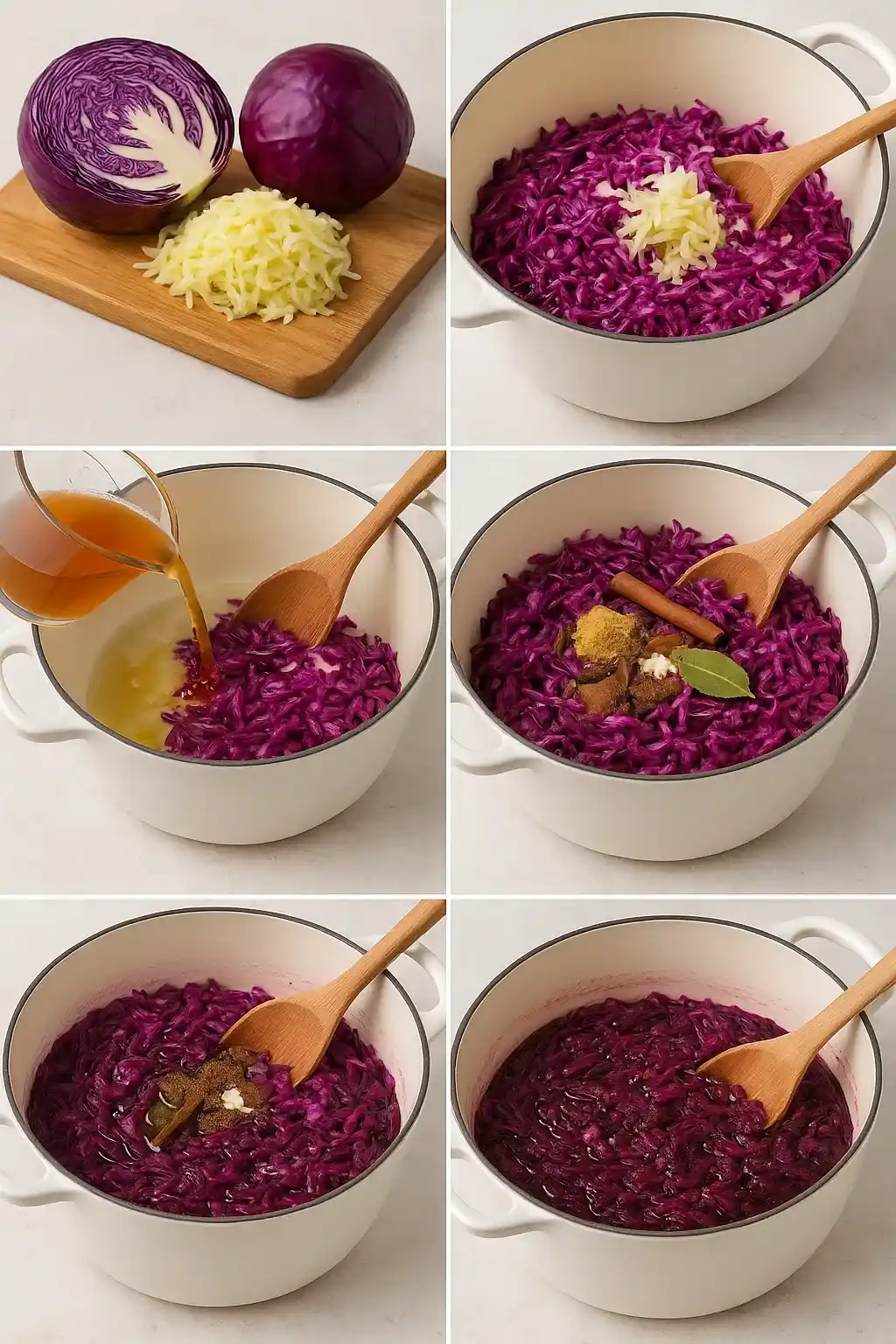 Step-by-step recipe card for Danish rødkål, including ingredients and cooking instructions.