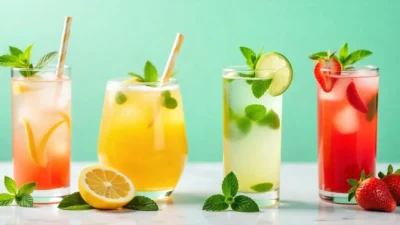 A refreshing summer drink made with fresh mint leaves, zesty lemon juice, and crushed ice. Perfect for hot days, this vibrant beverage combines natural sweetness with a cool herbal twist.