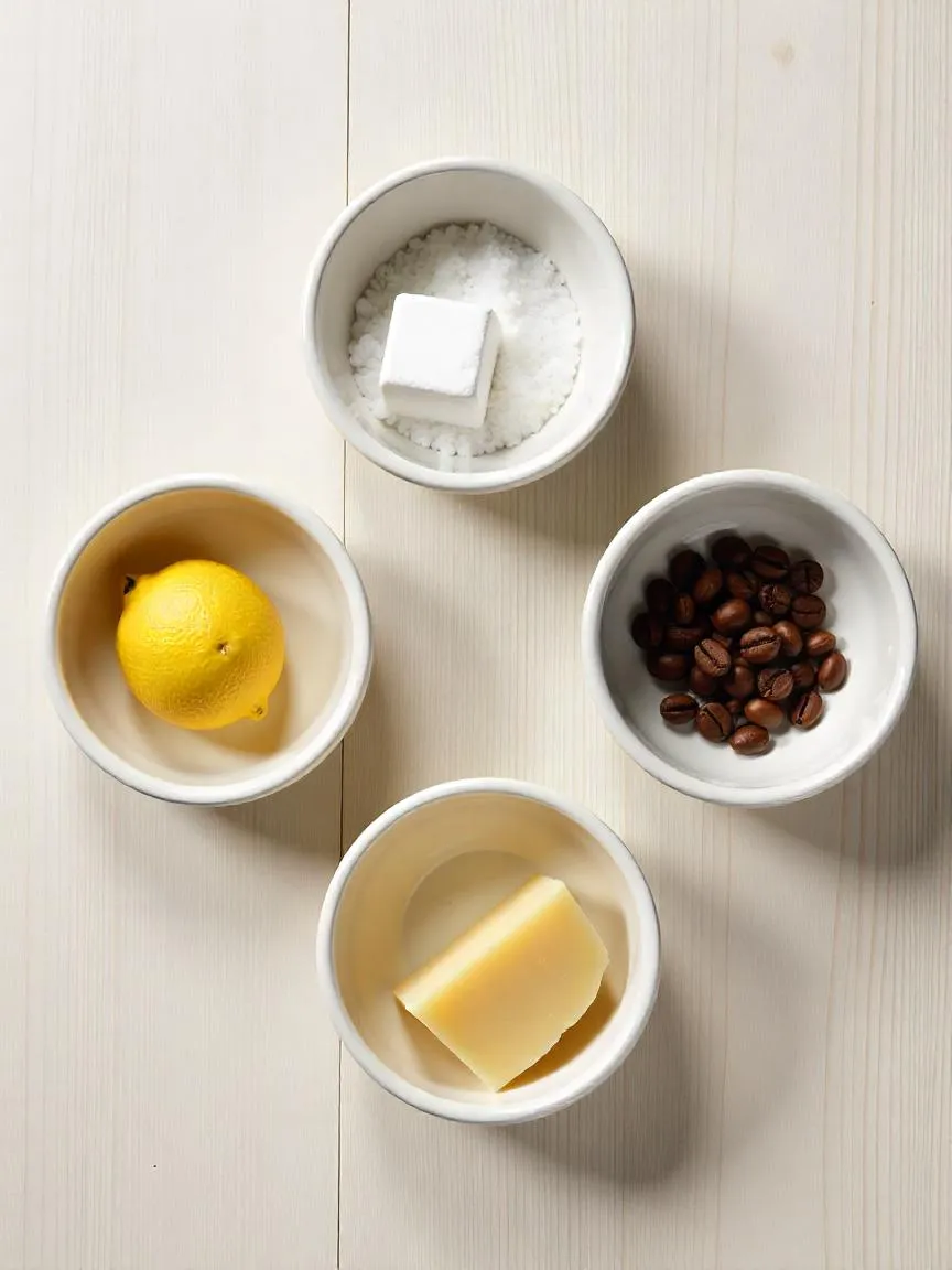 A clean, minimalistic image displaying the five basic tastes, each shown in a simple bowl with natural lighting and no text, ideal for illustrating taste fundamentals. 