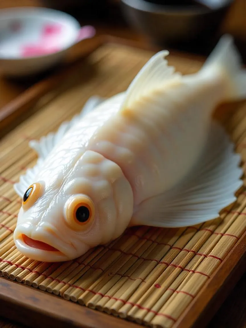 Whole fugu fish with labeled toxic organs — visualizing the deadly anatomy of pufferfish.