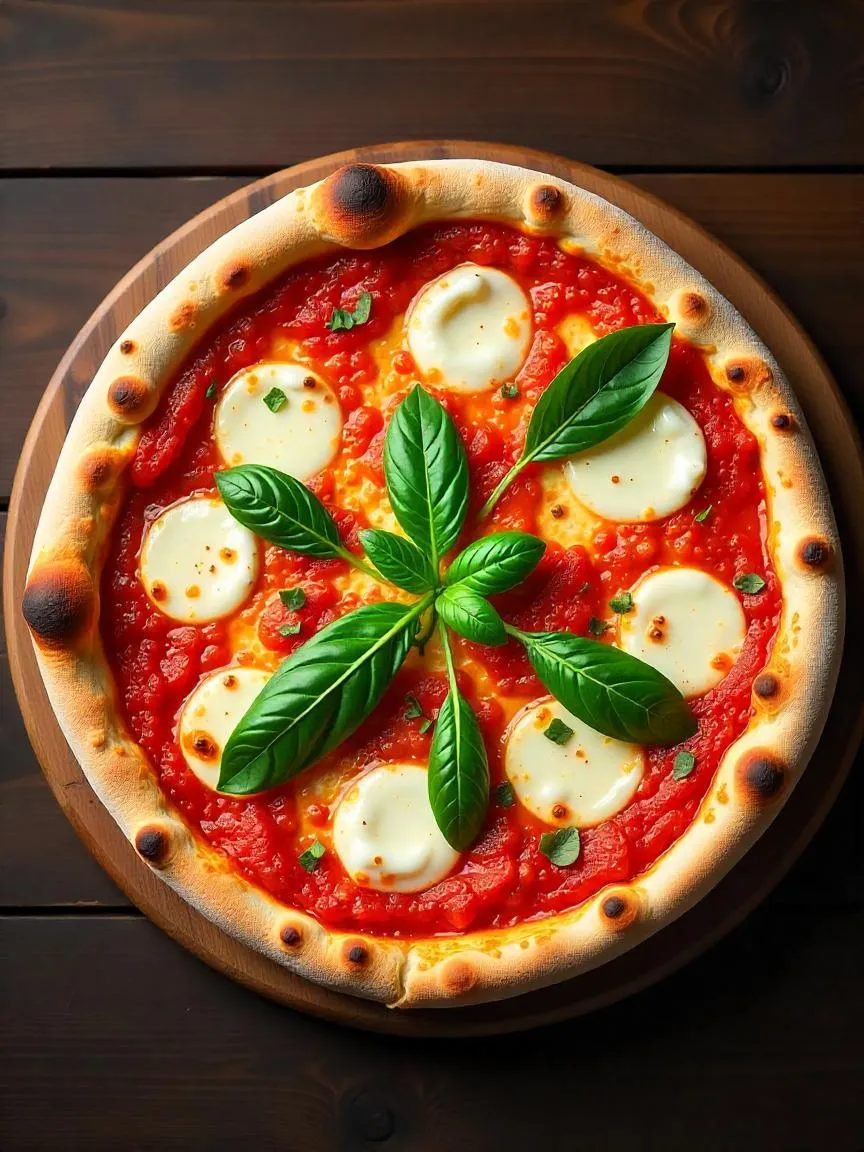 A classic Pizza Margherita with tomato, mozzarella, and basil representing the Italian flag.