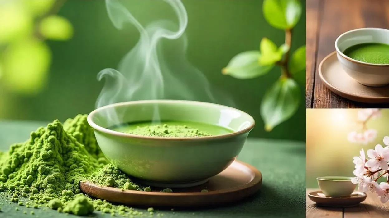 A calming scene with a cup of matcha tea, symbolizing mindfulness, focus, and wellness.