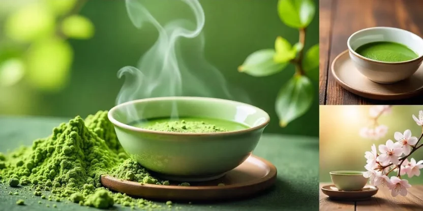 A calming scene with a cup of matcha tea, symbolizing mindfulness, focus, and wellness.