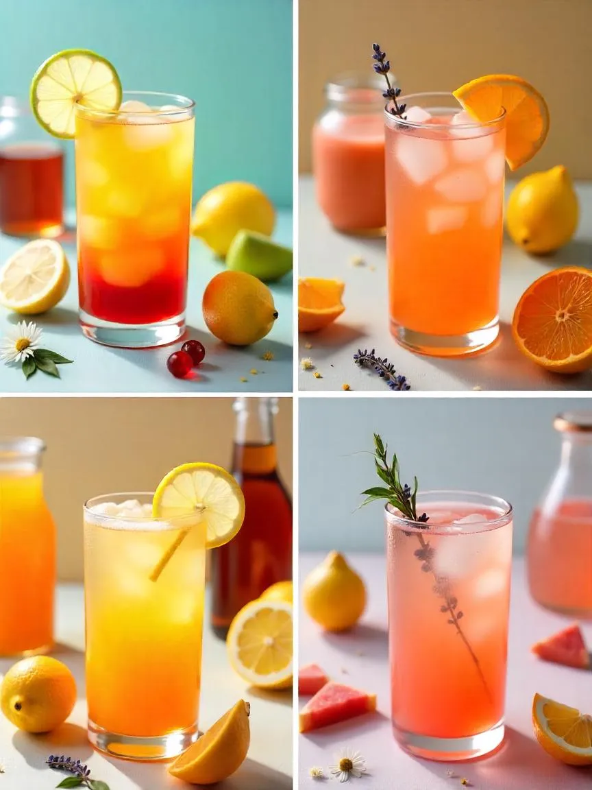 Colorful non-alcoholic mocktails with fresh garnishes and a DIY mocktail bar setup.
