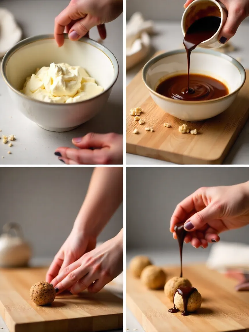 Mascarpone cheese, espresso, and crushed cookies with recipe notes and kitchen tools on a wooden table.