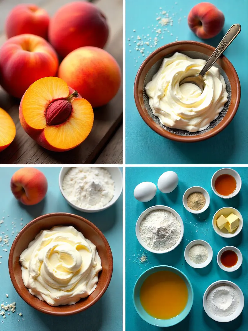 Fresh peaches, creamy ricotta, and baking ingredients for homemade cookies