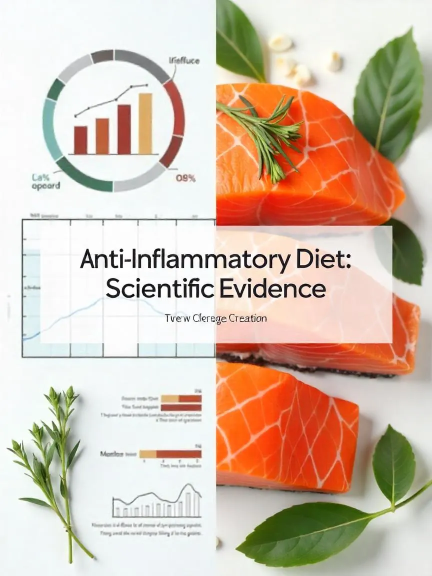 Split image of clinical research symbols and anti-inflammatory foods, illustrating scientific evidence behind the anti-inflammatory diet.