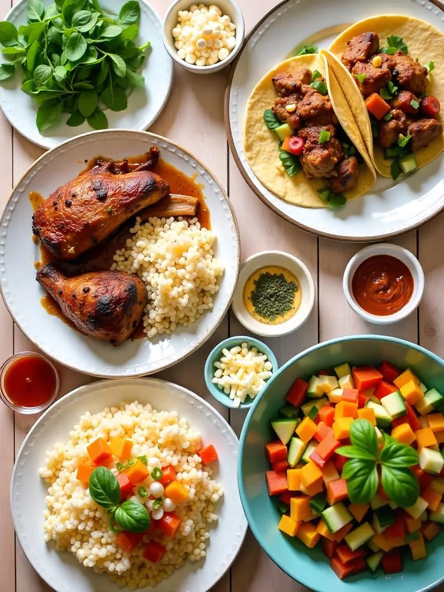 Leftovers creatively reused into new dishes like tacos, fried rice, and salads, with sauces and toppings adding variety and freshness.