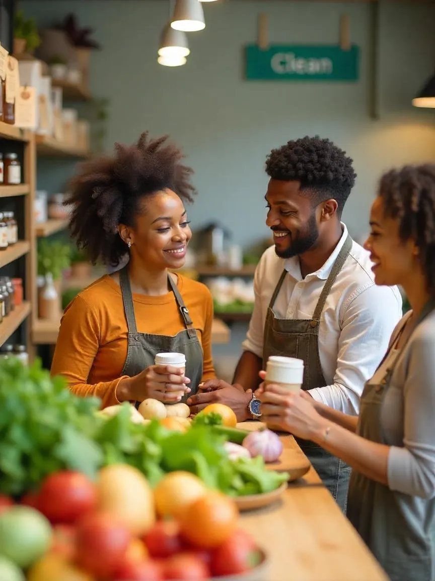 Split scene showing natural foods and packaged items labeled “clean,” with people examining labels, illustrating the unclear definition of clean eating.