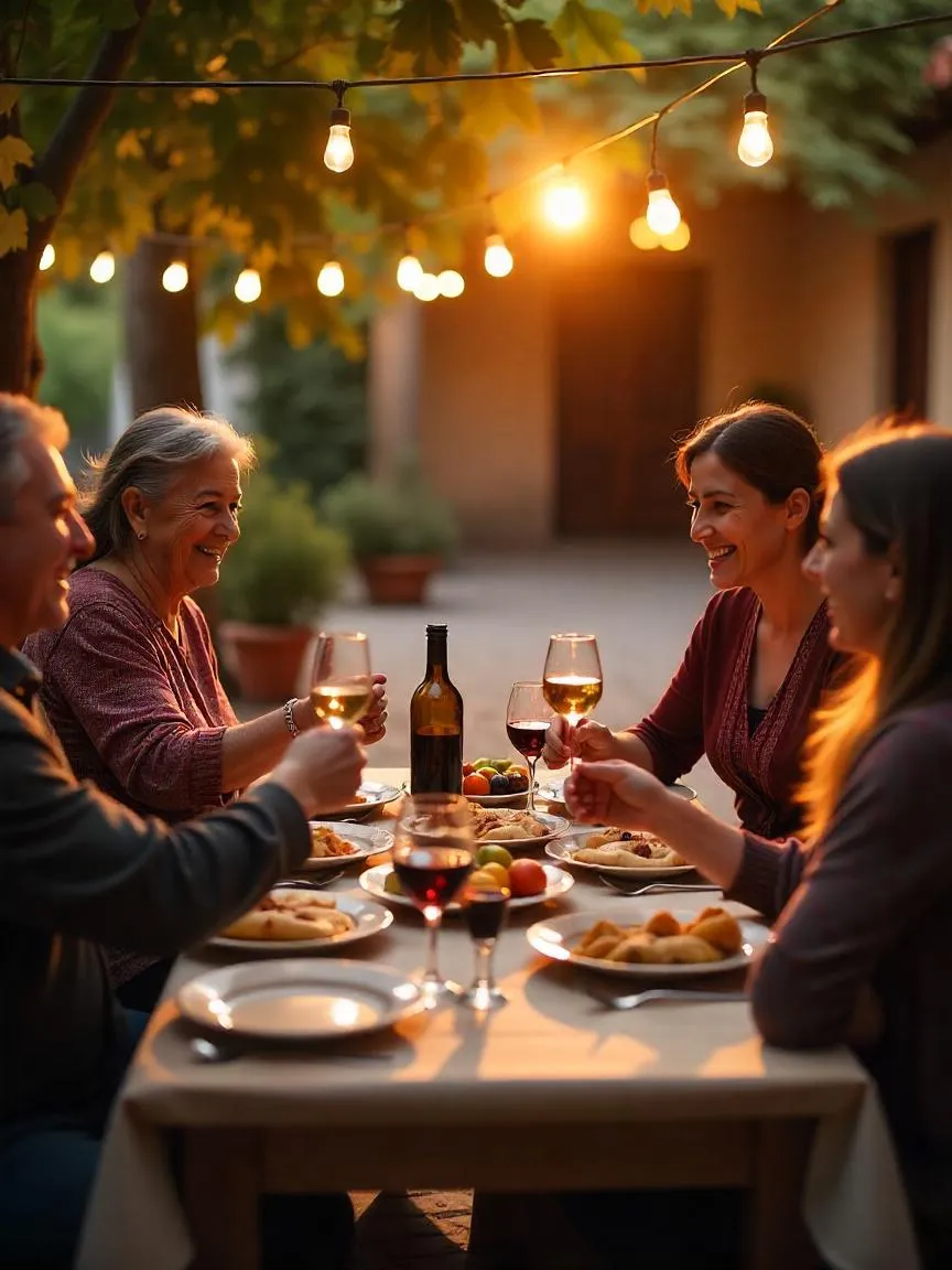 Armenian family enjoying a traditional meal outdoors in Yerevan.