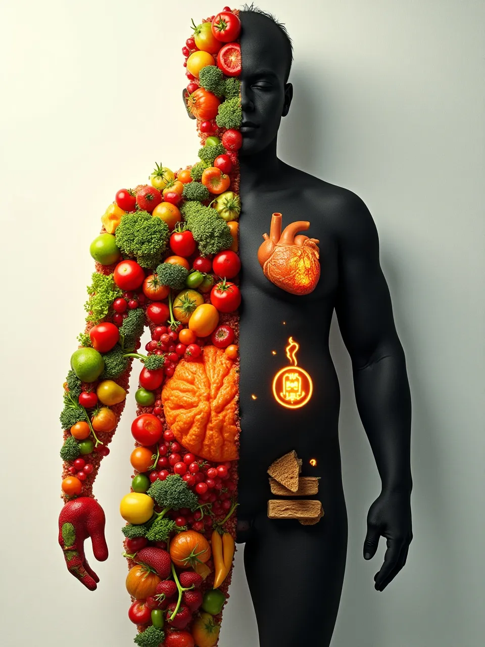 Illustration showing long-term health risks of ultra-processed foods, including obesity, heart disease, and cognitive decline.
