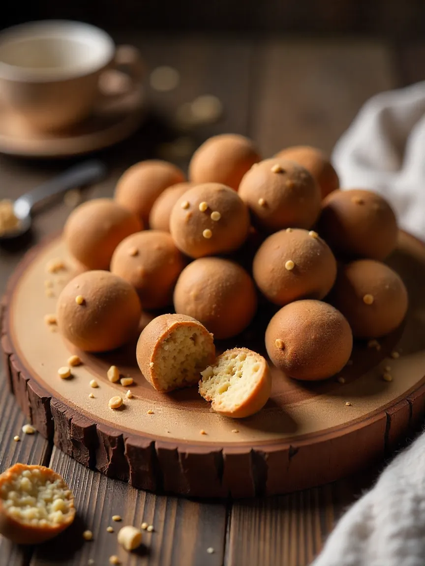 Tray of Biscoff truffles with some missing, showing a cozy, inviting dessert setting.