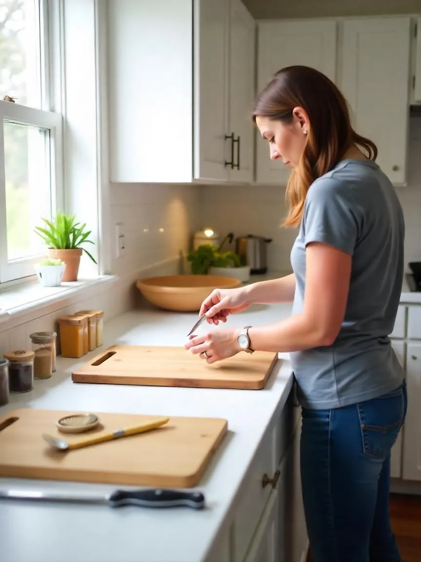 An organized kitchen setup with tools, ingredients, and containers prepared for efficient batch cooking.