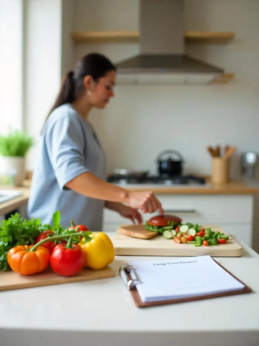 Person preparing a Paleo meal while considering long-term effects and weight loss benefits.