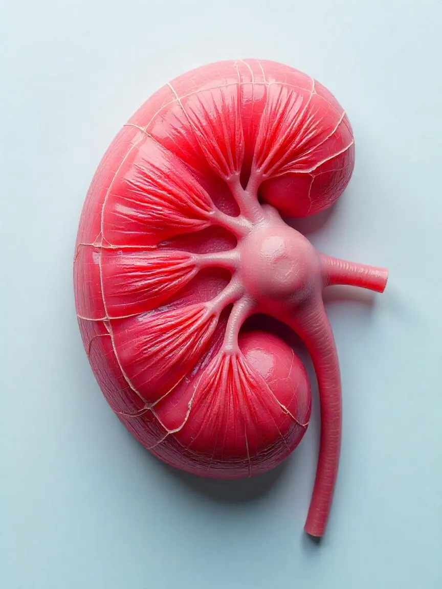 A kidney formed from salt crystals, symbolizing the connection between high salt intake and chronic kidney disease. 