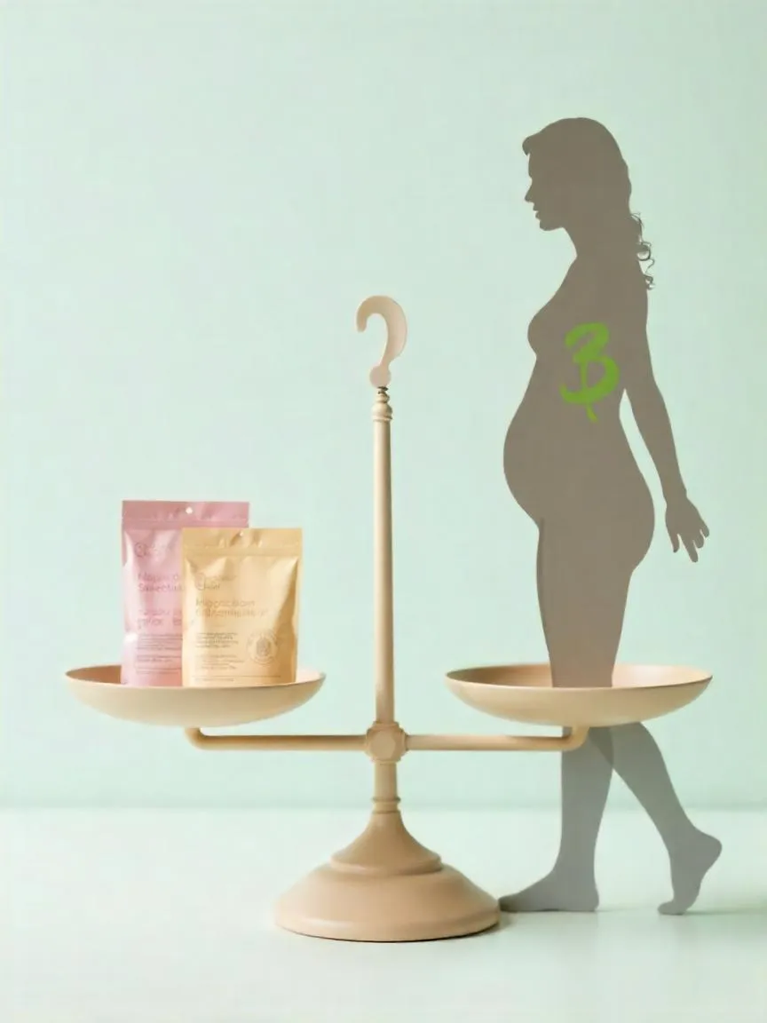 A balanced scale showing pros and cons of low-calorie sweeteners for weight control.