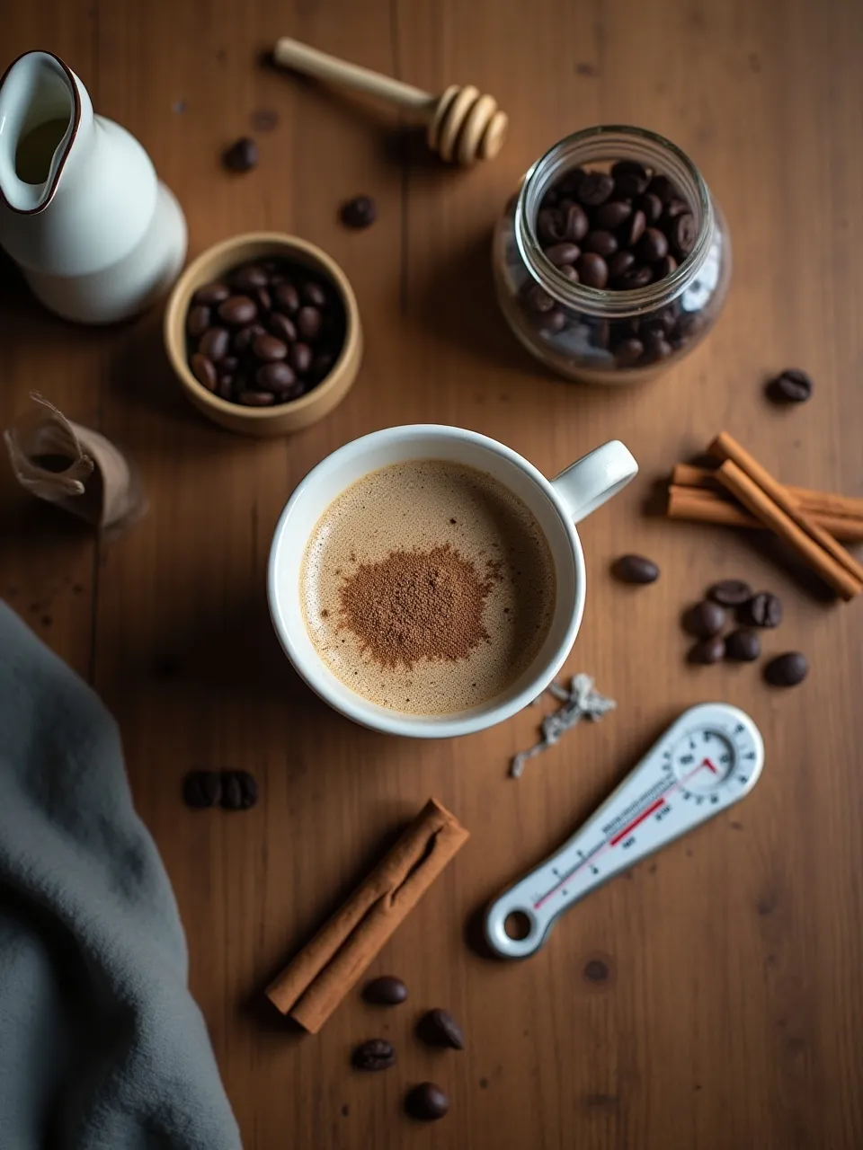 Mushroom coffee with mushroom powder, coffee beans, and brewing essentials for making the perfect cup.