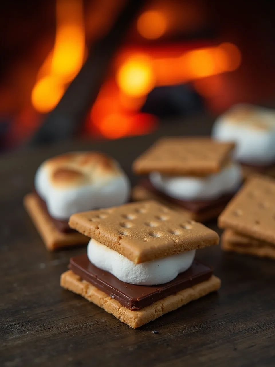 Creative s’mores with peanut butter, chocolate, and fruit twists melting over a glowing campfire.