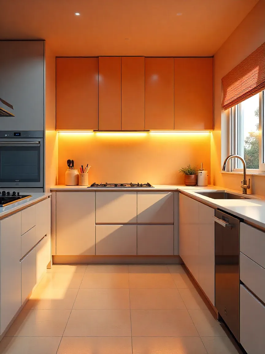 Kitchen with filler panels and narrow pull-out storage units between cabinets for a seamless and efficient design.