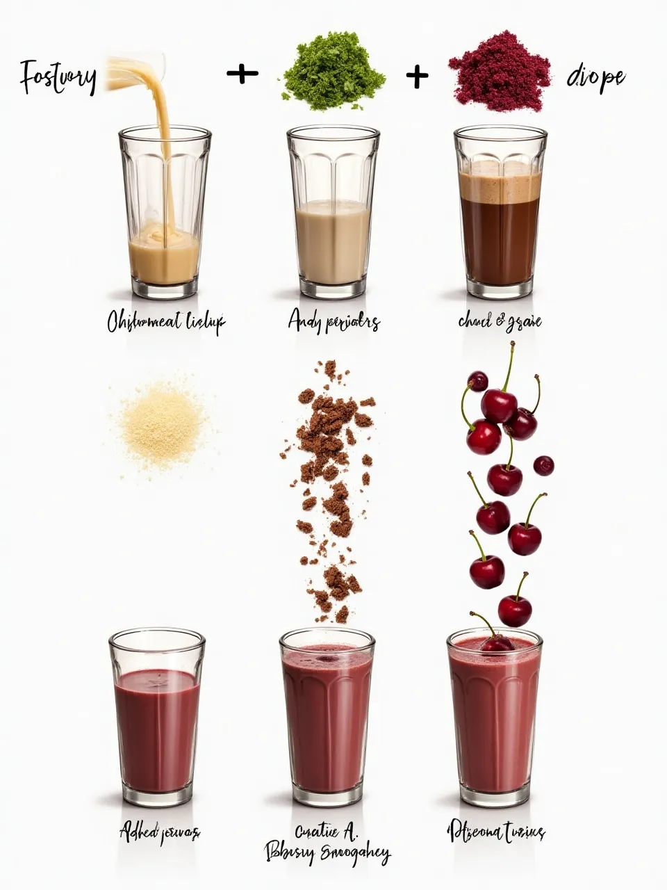 Layering ingredients in a blender for a smooth chocolate-cherry smoothie.