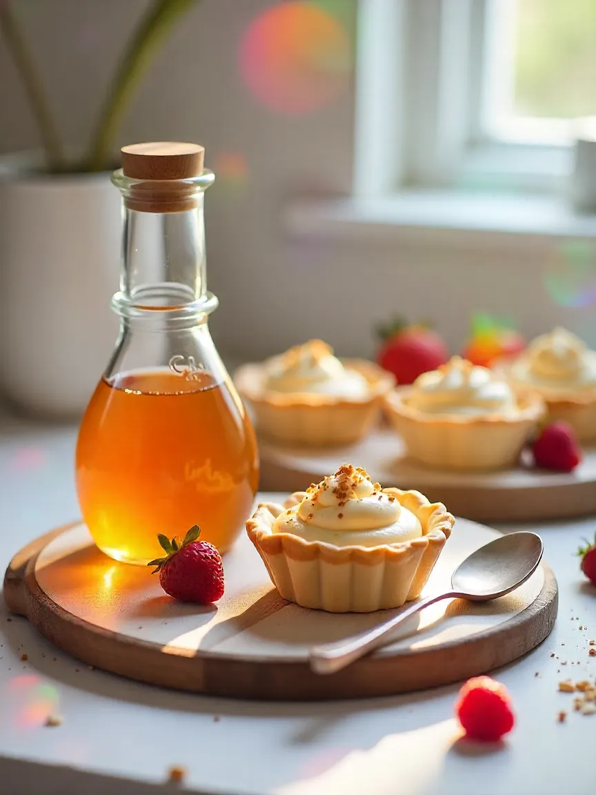 Jars of natural sweeteners with low-calorie desserts, berries, and nuts on a kitchen table.