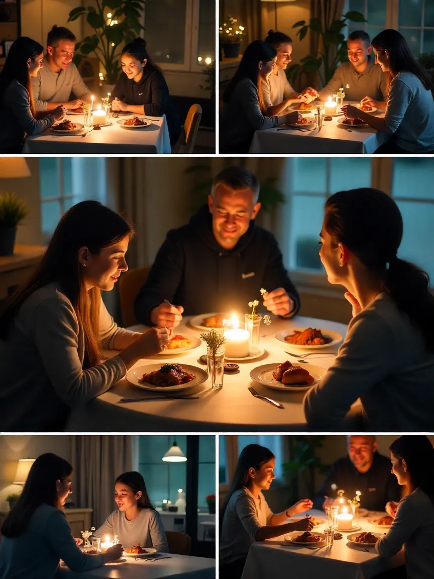 Family and friends sharing a cozy, meaningful meal at the dining table.