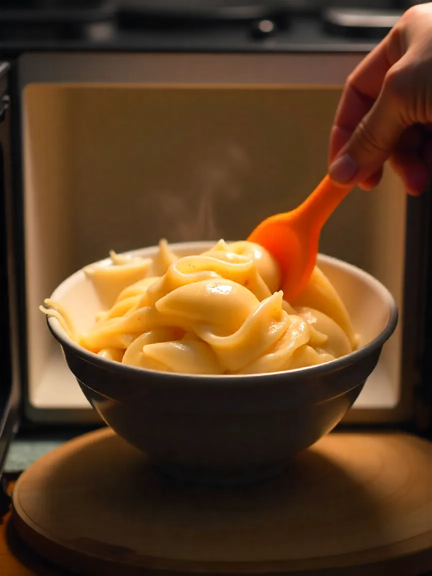 Mochi batter cooking in microwave-safe bowl covered with plastic wrap, thickening into stretchy dough, with steaming setup visible as alternative