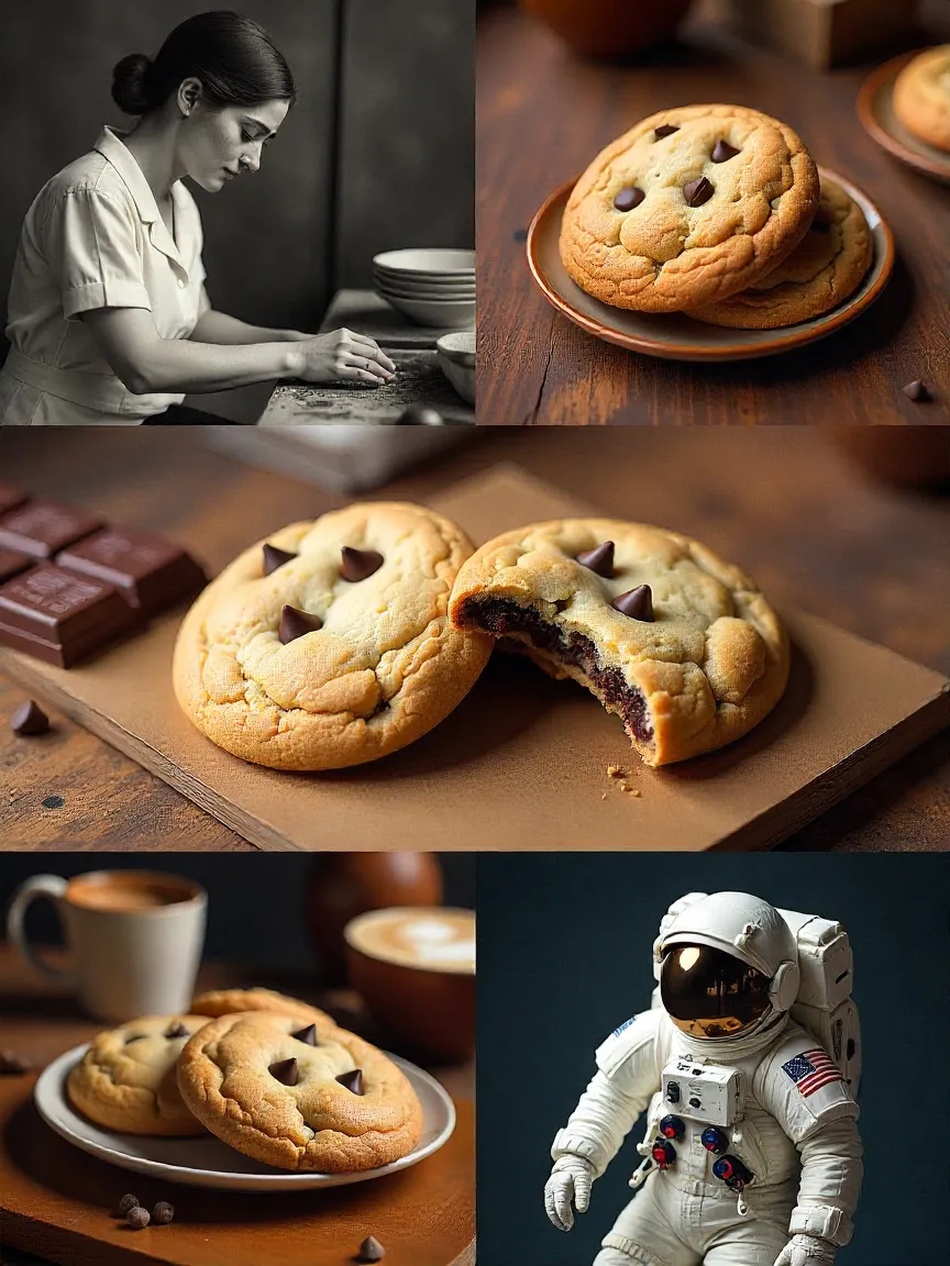 Historical collage of chocolate chip cookies from their 1930s origin to modern global variations.