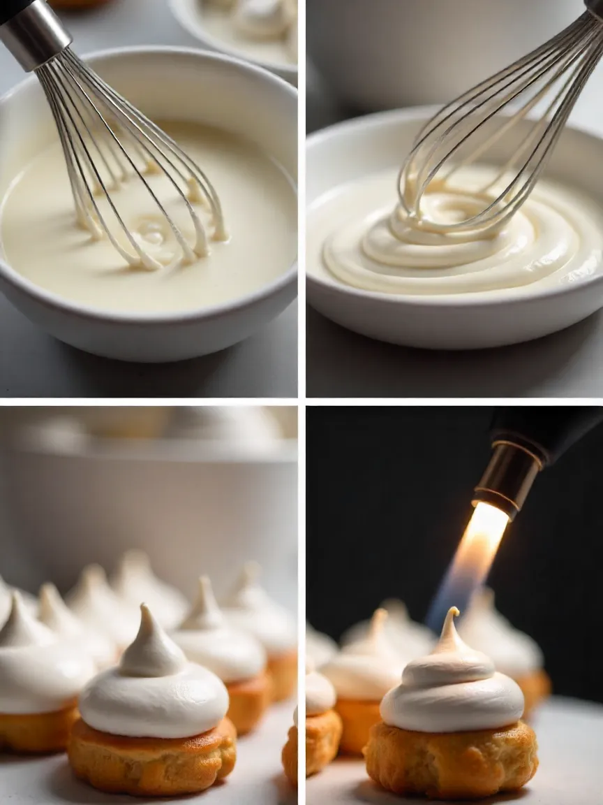 Collage showing lemon cream preparation: fresh lemons, whisked egg yolks and sugar, cornstarch slurry, lemon custard cooking, and cooled lemon cream in a bowl.