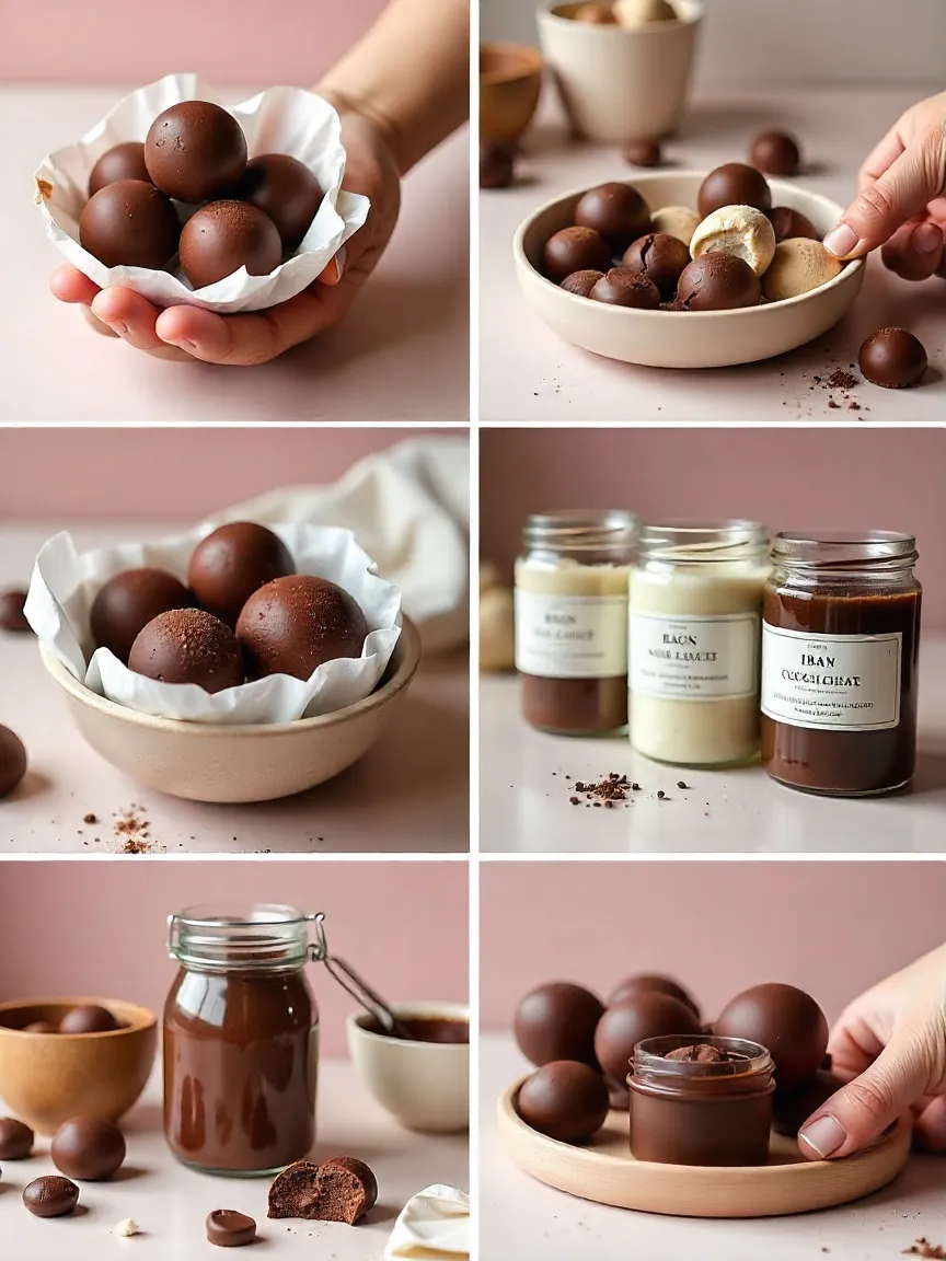 Properly stored homemade chocolates in containers and wrapped, with labels, keeping them fresh and glossy.