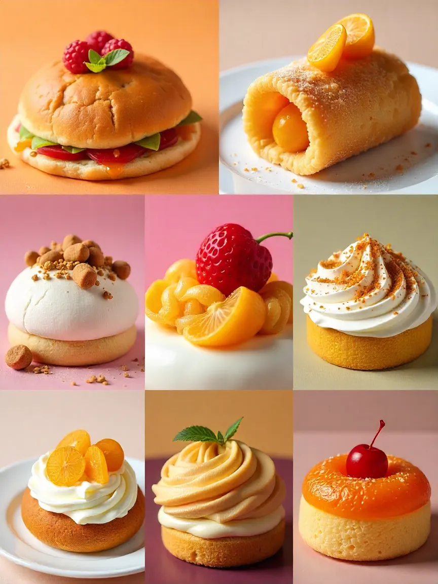 Collage of global desserts like pavlova, churros, and gulab jamun.