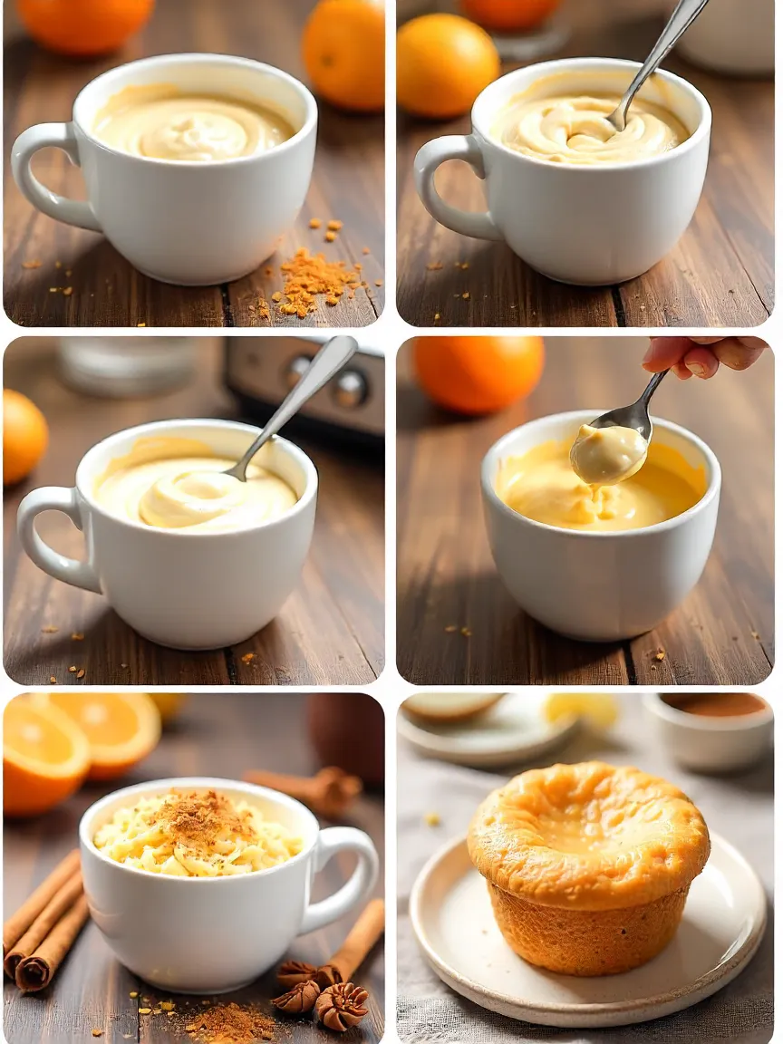 Collage showing mug cake tips: large mug, gentle mixing, microwave timing, adding moisture and flavor, and cooling before eating.