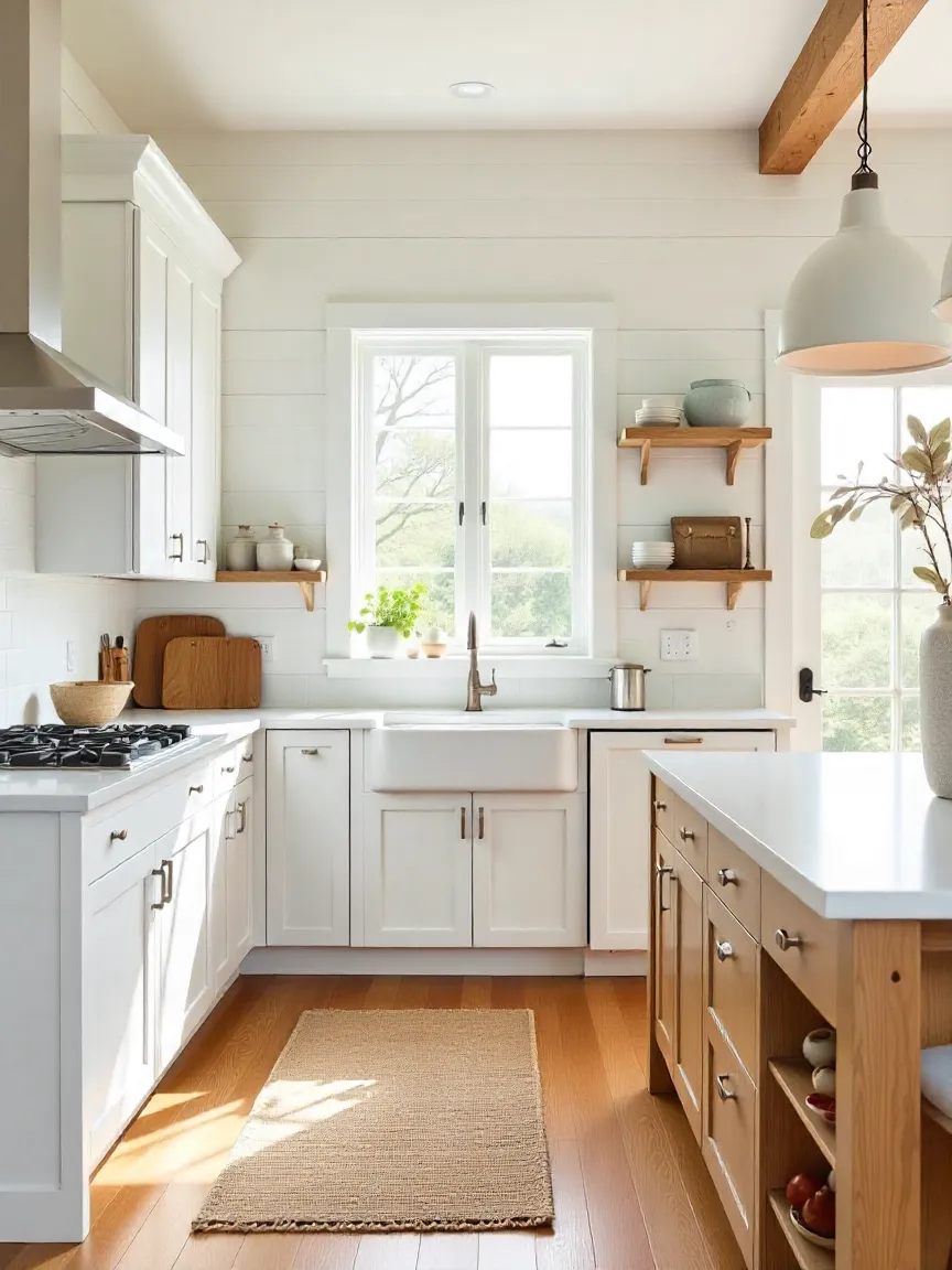 Collage showing modern, rustic, coastal, and farmhouse kitchen themes, highlighting different styles and design elements.