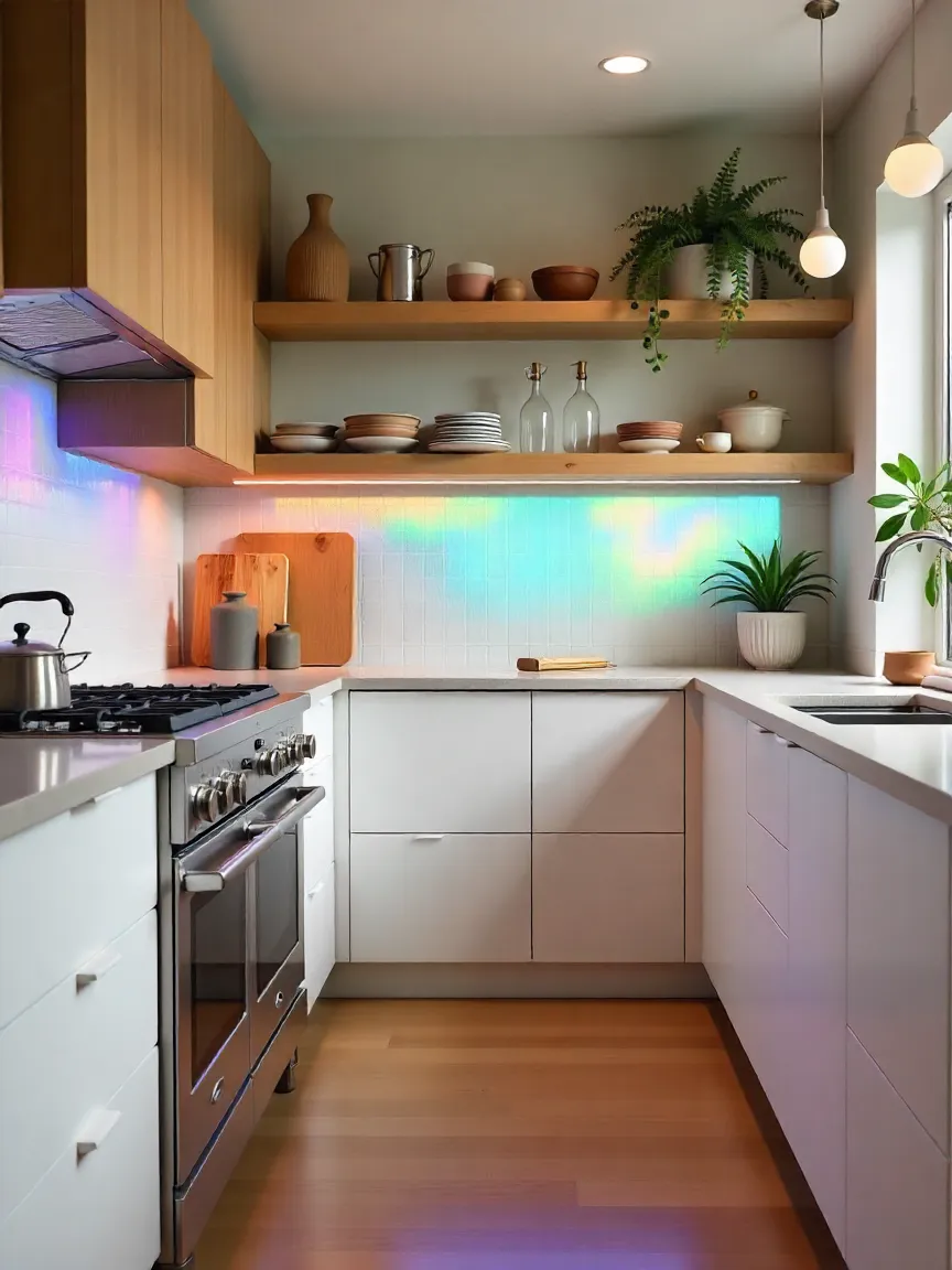 Modern kitchen with custom storage solutions, including pull-out drawers, open shelving, and deep cabinets for maximum style and functionality.