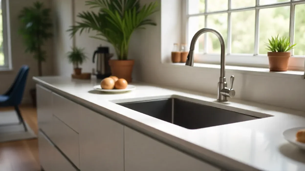 Modern kitchen with a deep kitchen sink, sleek countertops, and minimalist cabinetry, showcasing the sink's deep basin and functionality.