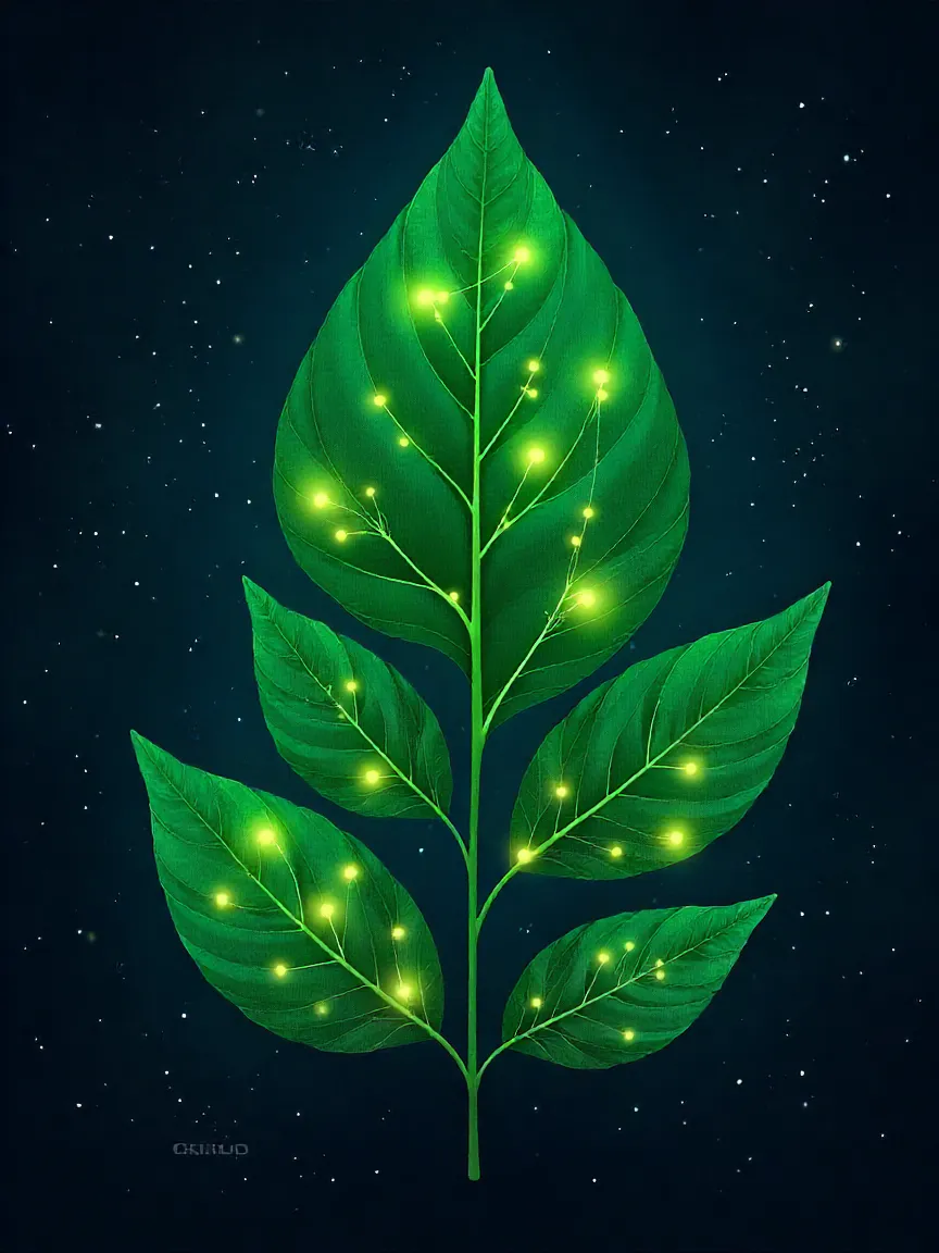 Kratom leaves with molecular graphics representing alkaloids, flavonoids, and terpenes creating an entourage effect.