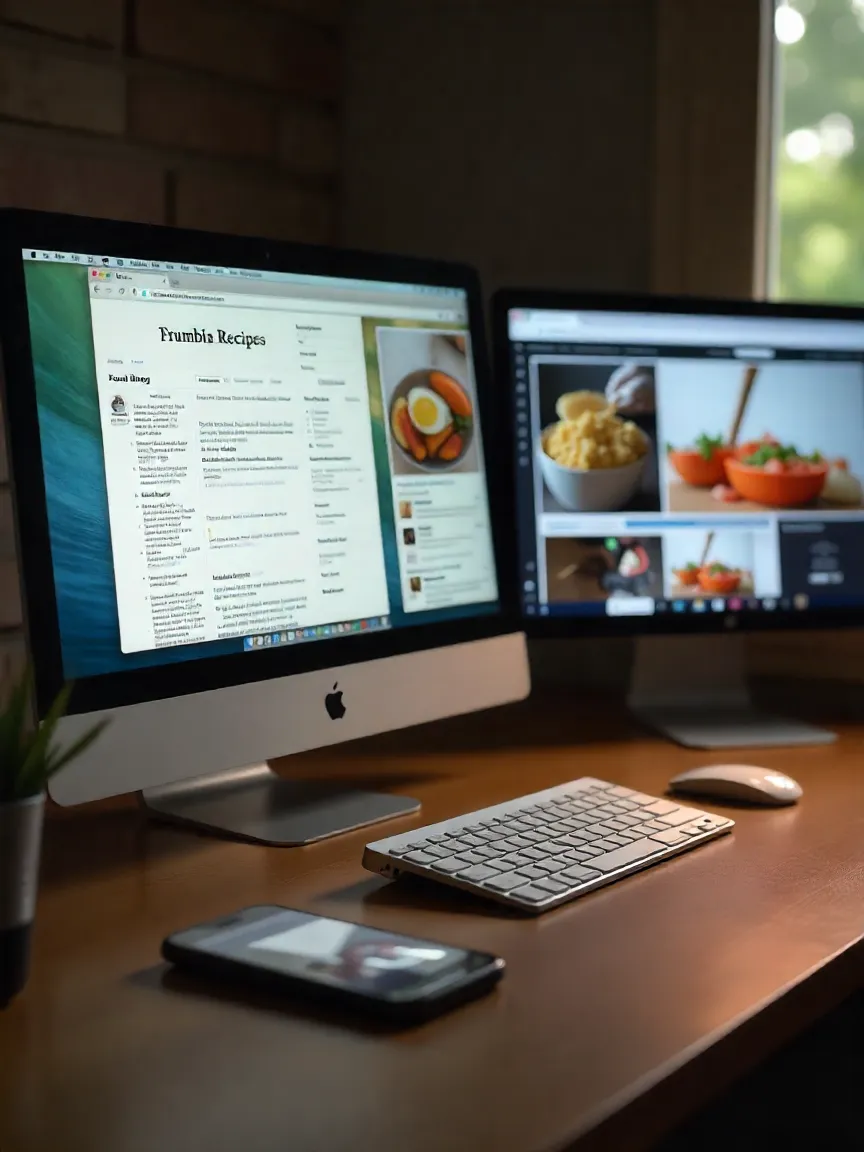 Collage showing the evolution of internet recipes from early websites to modern social media platforms like TikTok and Instagram.