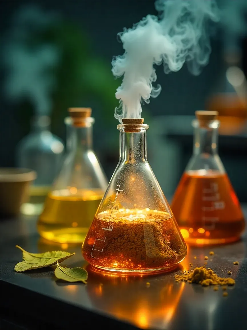 Laboratory extraction of plant compounds with glassware and equipment, illustrating how technique impacts alkaloid quality and potency.