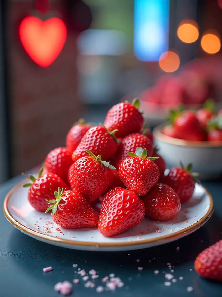 Colorful collage of Korean strawberry culture with desserts, fresh berries, and themed cafés celebrating the strawberry season.