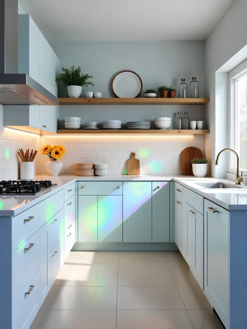 Kitchen with ceiling-high cabinets, pull-out drawers, corner lazy susan, and open shelving, showcasing smart storage solutions.