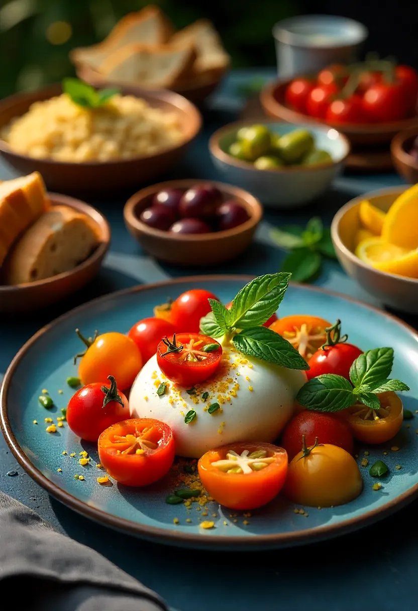 Collage of colorful dishes at sunset showing balance of taste, texture, and color.
