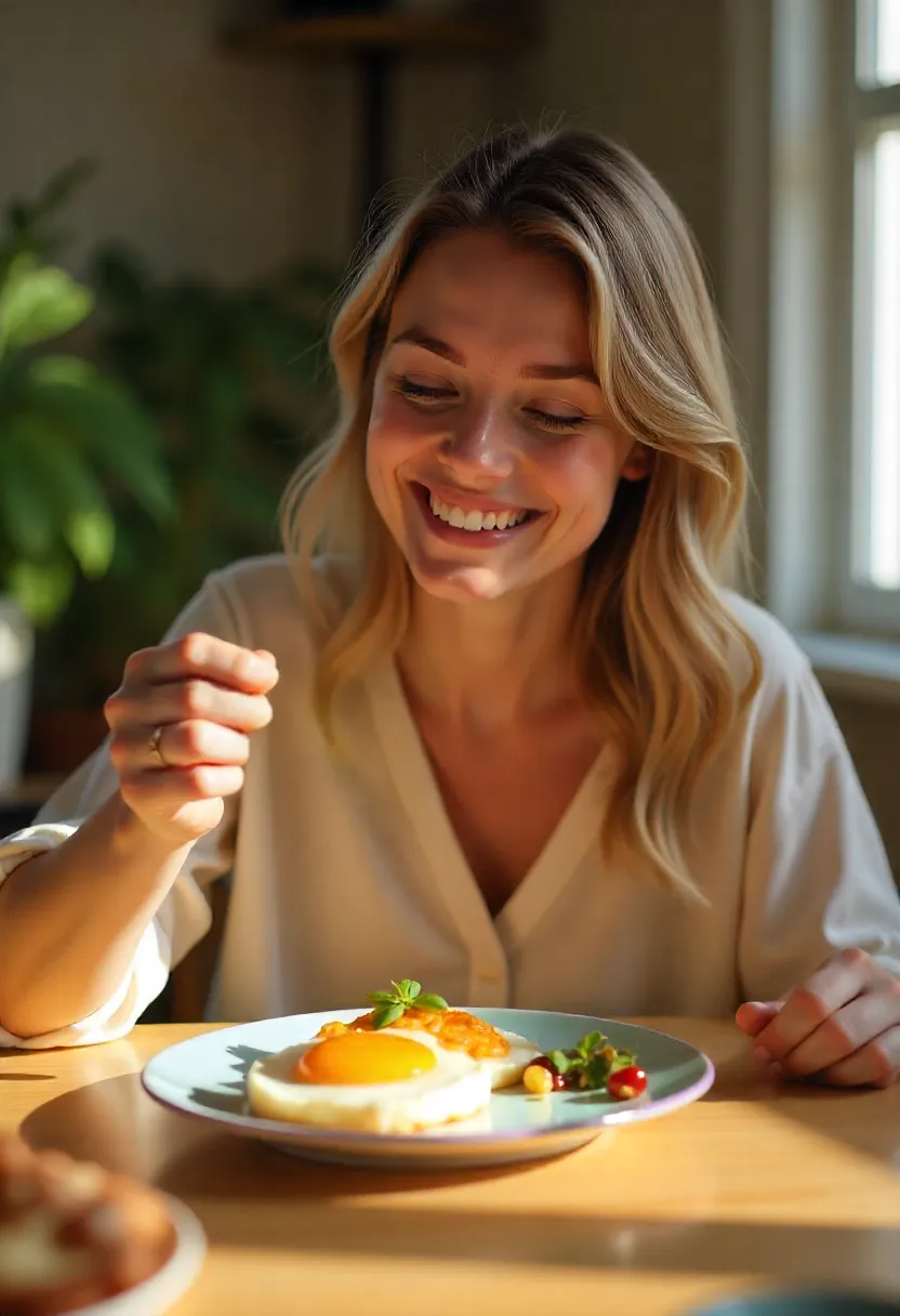 Cracked egg in a bowl with quiche, tamagoyaki, and egg salad in a cozy kitchen setting.