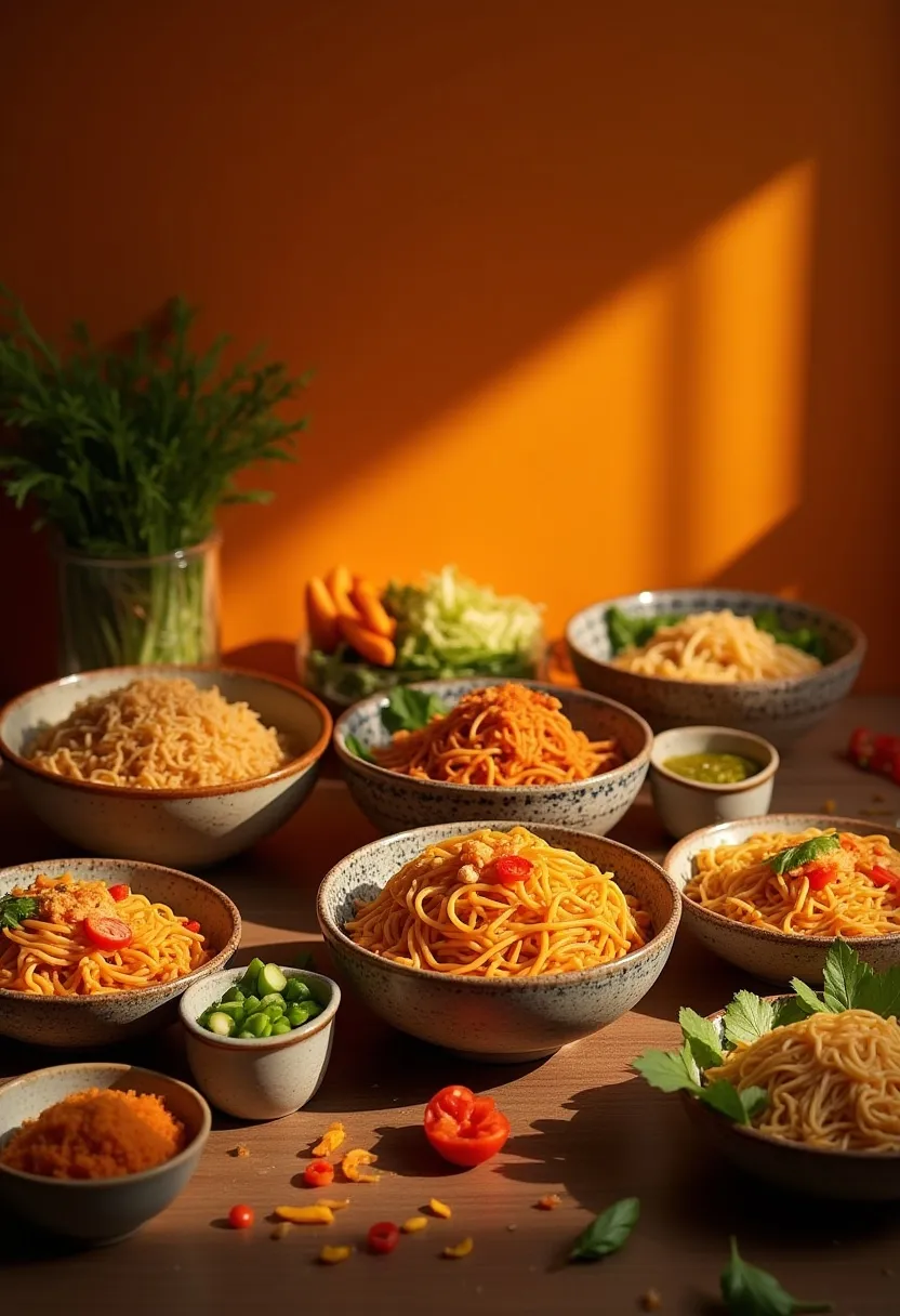 Skillet with stir-fried vegetables, protein, and noodles being cooked for ramen.