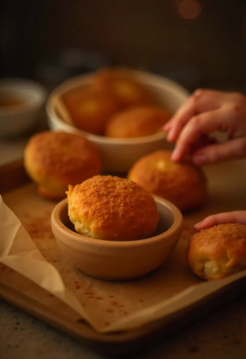 Warm cinnamon sugar pretzel bites on a tray with kids dipping them into caramel sauce in a cozy winter kitchen.