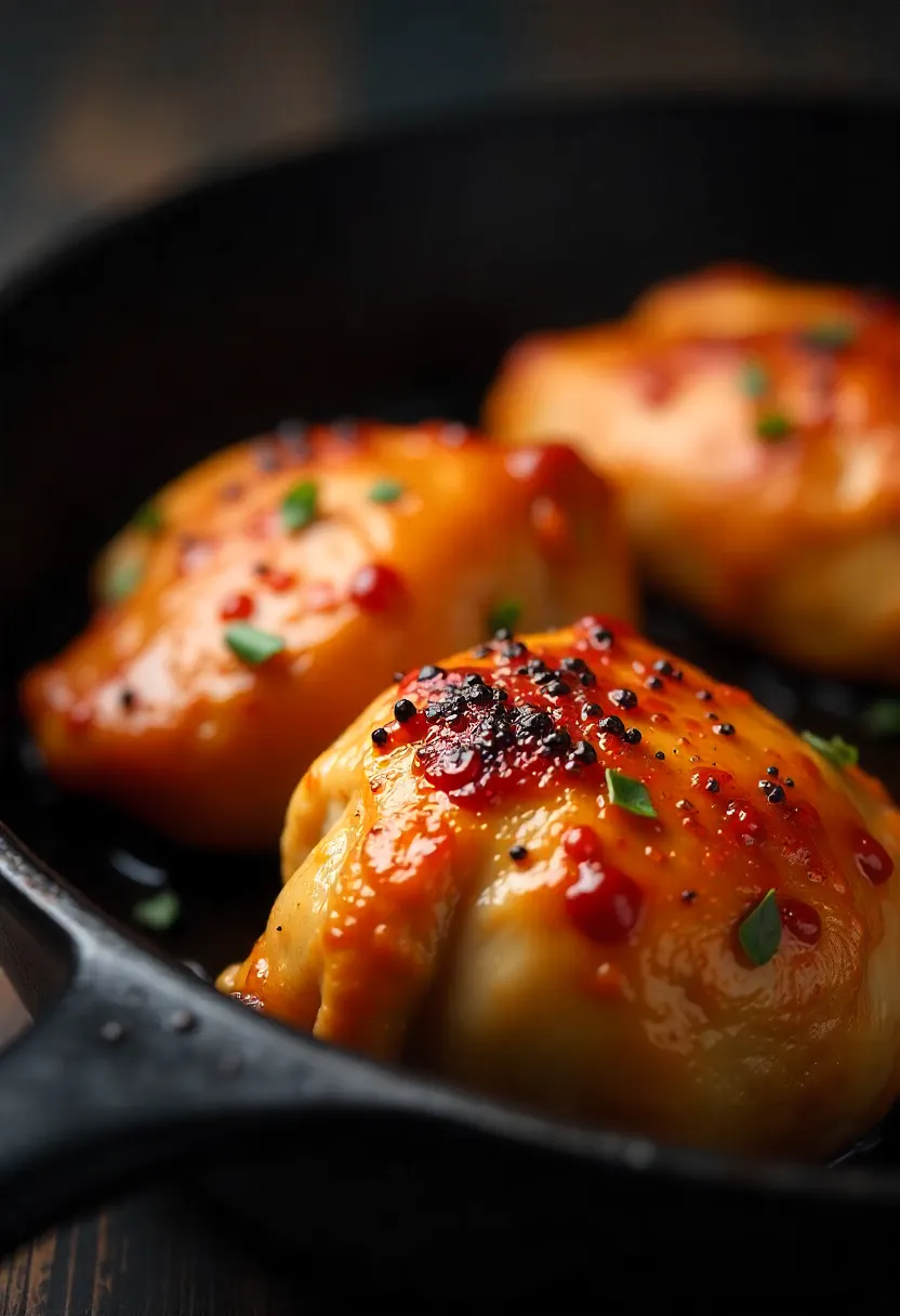 Realistic photo of chicken thighs and drumsticks finished with high heat for crispy, golden skin after slow cooking.
